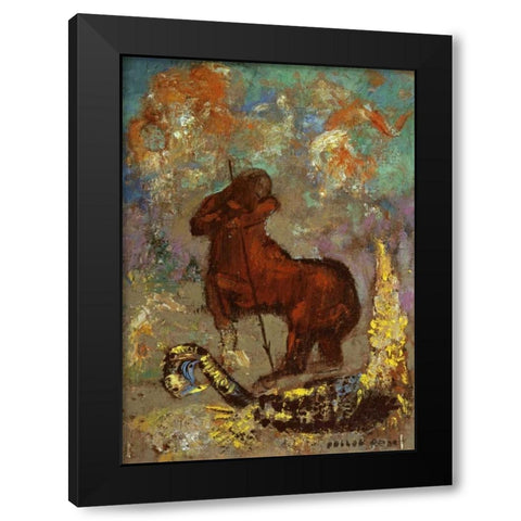 Centaur and Dragon Black Modern Wood Framed Art Print by Redon, Odilion