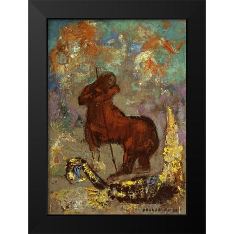 Centaur and Dragon Black Modern Wood Framed Art Print by Redon, Odilion