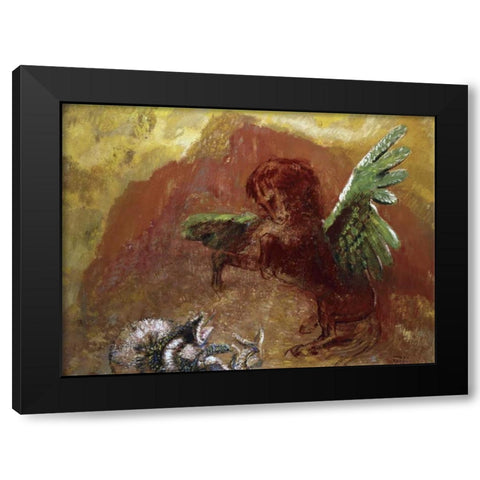 Pegasus and Hydra Black Modern Wood Framed Art Print by Redon, Odilion