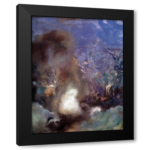 Roger and Angelica Black Modern Wood Framed Art Print with Double Matting by Redon, Odilion