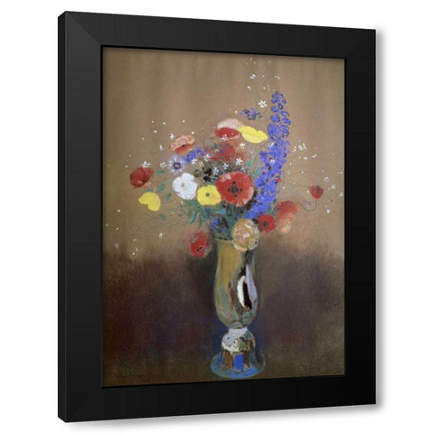 Vase of Flowers from a Field Black Modern Wood Framed Art Print by Redon, Odilion