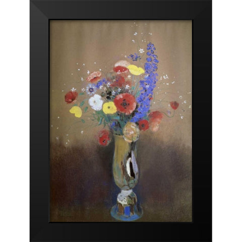 Vase of Flowers from a Field Black Modern Wood Framed Art Print by Redon, Odilion