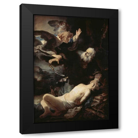 Abrahams Sacrifice Black Modern Wood Framed Art Print by Van Rijn, Rembrandt