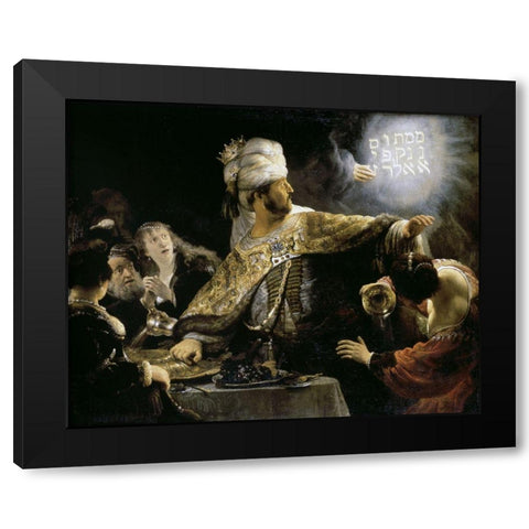 Belshazzars Feast Black Modern Wood Framed Art Print with Double Matting by Rembrandt Van Rijn,