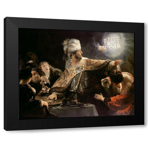 Belshazzars Feast Black Modern Wood Framed Art Print with Double Matting by Rembrandt Van Rijn,