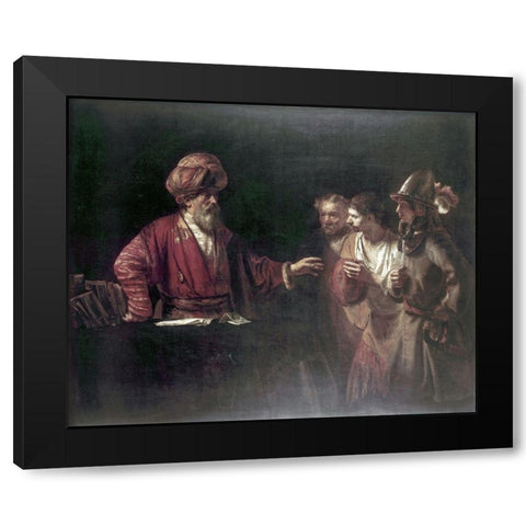 Centurion Cornelius Black Modern Wood Framed Art Print with Double Matting by Rembrandt Van Rijn,