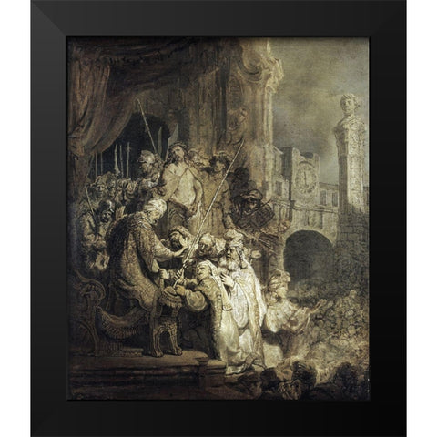 Christ Presented To The People Black Modern Wood Framed Art Print by Rembrandt Van Rijn,
