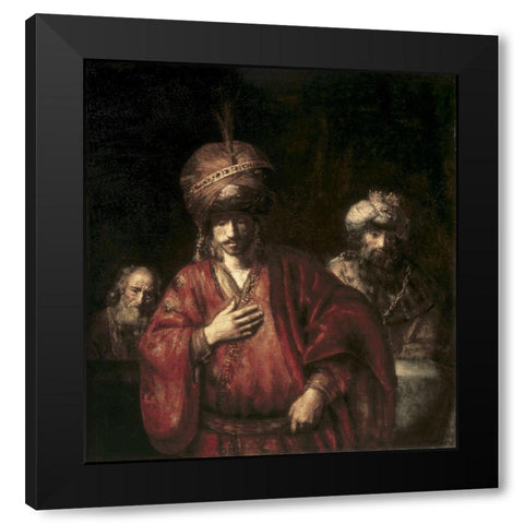 David and Uriah Black Modern Wood Framed Art Print by Rembrandt Van Rijn,