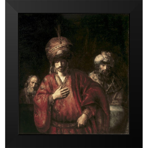 David and Uriah Black Modern Wood Framed Art Print by Rembrandt Van Rijn,