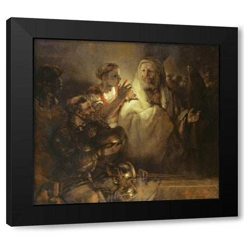 Denial of St Peter Black Modern Wood Framed Art Print with Double Matting by Rembrandt Van Rijn,