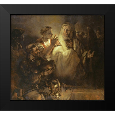 Denial of St Peter Black Modern Wood Framed Art Print by Rembrandt Van Rijn,