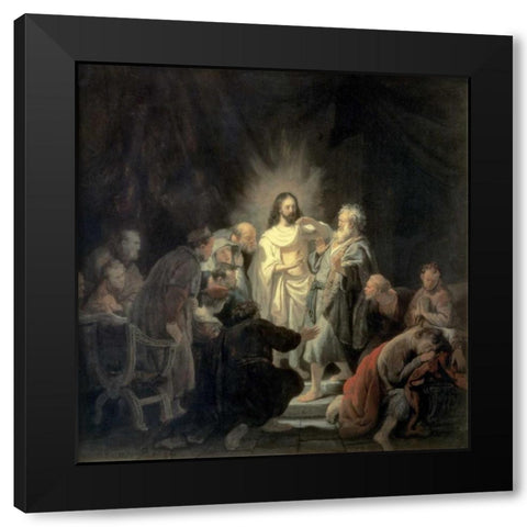 Disbelief of Apostle Thomas Black Modern Wood Framed Art Print with Double Matting by Van Rijn, Rembrandt