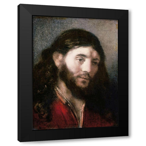 Head of Christ Black Modern Wood Framed Art Print with Double Matting by Rembrandt Van Rijn,