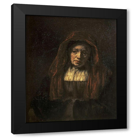 Portrait of An Old Woman Black Modern Wood Framed Art Print with Double Matting by Rembrandt Van Rijn,