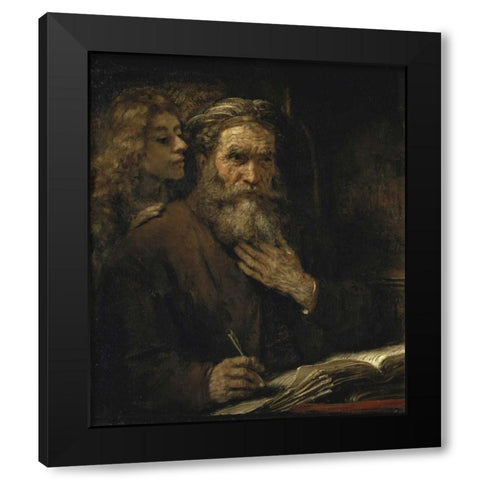 Saint Matthew and The Angel Black Modern Wood Framed Art Print with Double Matting by Van Rijn, Rembrandt