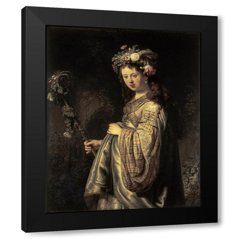 Saskia As Flora Black Modern Wood Framed Art Print by Rembrandt Van Rijn,