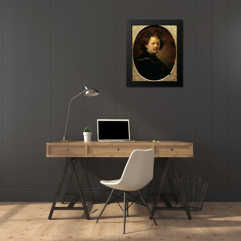 Self Portrait Bareheaded Black Modern Wood Framed Art Print by Rembrandt Van Rijn,