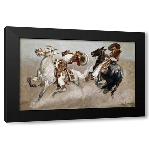 Cowboy Fun In Old Mexico Black Modern Wood Framed Art Print by Remington, Frederic