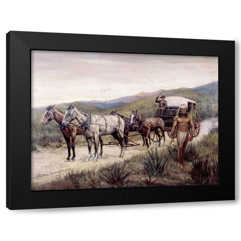 Halted Stagecoach Black Modern Wood Framed Art Print with Double Matting by Remington, Frederic