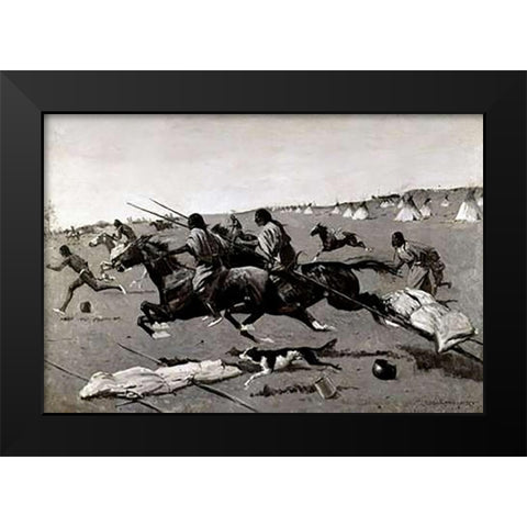 Indian Village Routed, Geronimo Fleeing From Camp Black Modern Wood Framed Art Print by Remington, Frederic