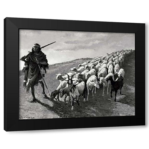 Navajo Sheepherder Black Modern Wood Framed Art Print by Remington, Frederic