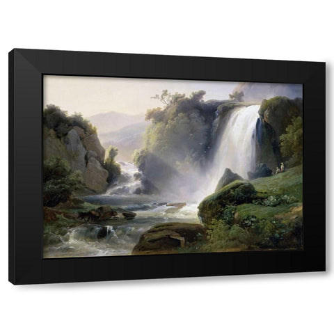 Tivoli Waterfall Black Modern Wood Framed Art Print with Double Matting by Redmond, Jean Charles Joseph