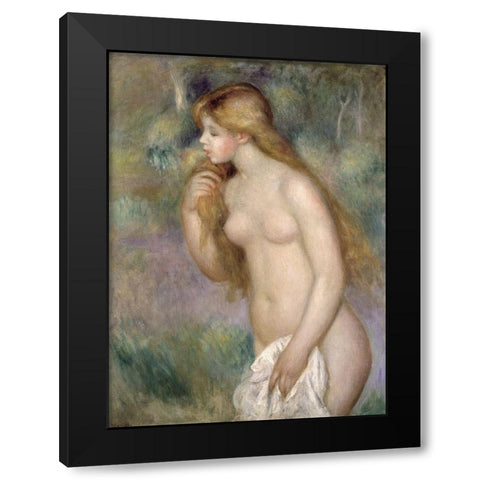 Baigneuse Debout Black Modern Wood Framed Art Print by Renoir, Pierre-Auguste