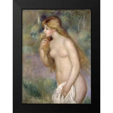 Baigneuse Debout Black Modern Wood Framed Art Print by Renoir, Pierre-Auguste