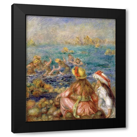 Bathers Black Modern Wood Framed Art Print with Double Matting by Renoir, Pierre-Auguste