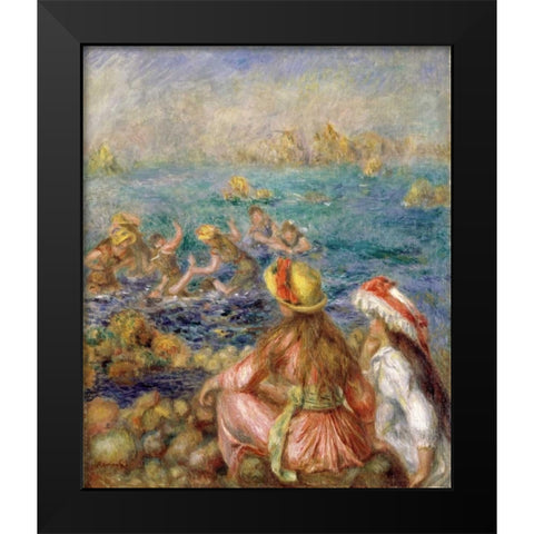 Bathers Black Modern Wood Framed Art Print by Renoir, Pierre-Auguste