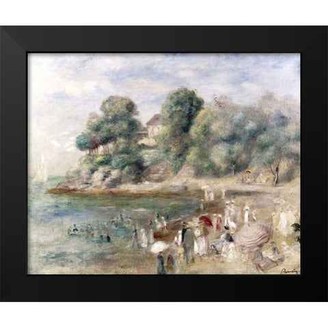 Beach at Pornic Black Modern Wood Framed Art Print by Renoir, Pierre-Auguste