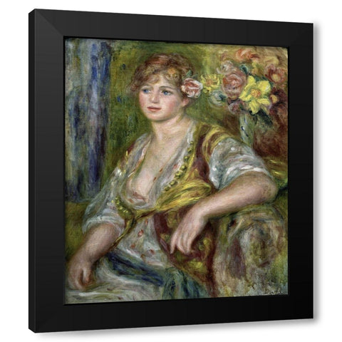 Blonde in Pink Black Modern Wood Framed Art Print by Renoir, Pierre-Auguste