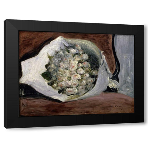 Bouquet in a Chair Black Modern Wood Framed Art Print with Double Matting by Renoir, Pierre-Auguste