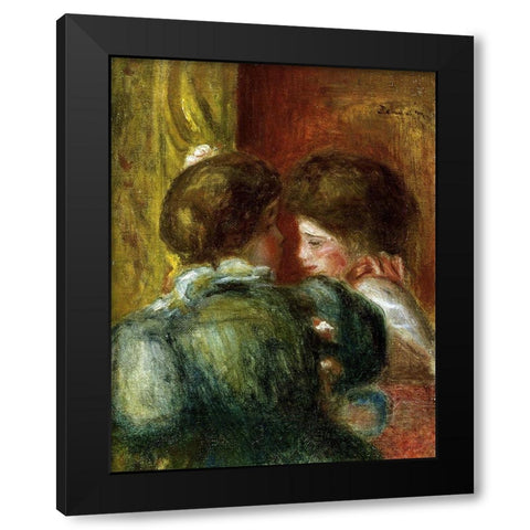 Deux Tetes de Femmes, or La Loge Black Modern Wood Framed Art Print by Renoir, Pierre-Auguste