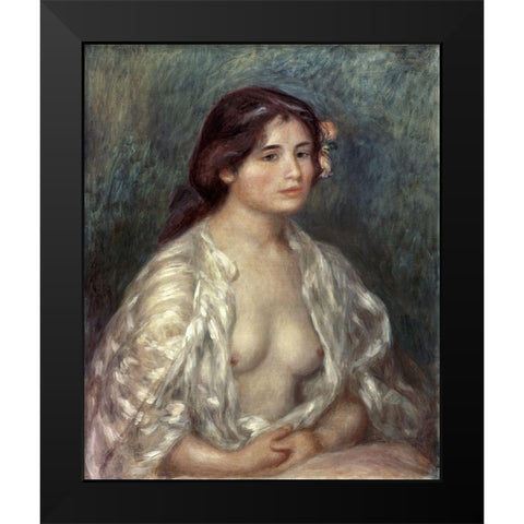 Gabrielle in an Open Blouse Black Modern Wood Framed Art Print by Renoir, Pierre-Auguste