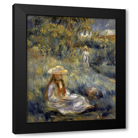 Garden at Mezy: Mademoiselle Manet Black Modern Wood Framed Art Print by Renoir, Pierre-Auguste