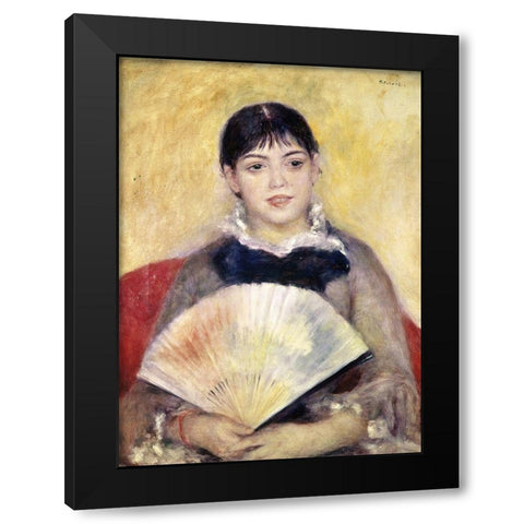 Girl with a Fan Black Modern Wood Framed Art Print with Double Matting by Renoir, Pierre-Auguste