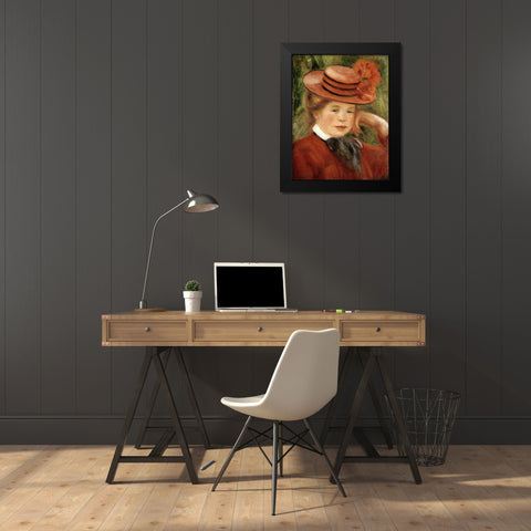Girl with a Red Hat Black Modern Wood Framed Art Print by Renoir, Pierre-Auguste