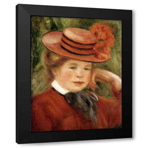 Girl with a Red Hat Black Modern Wood Framed Art Print by Renoir, Pierre-Auguste