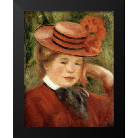 Girl with a Red Hat Black Modern Wood Framed Art Print by Renoir, Pierre-Auguste