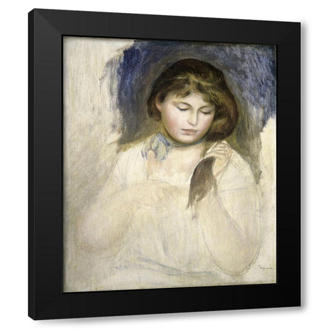 Head of Gabrielle Black Modern Wood Framed Art Print with Double Matting by Renoir, Pierre-Auguste