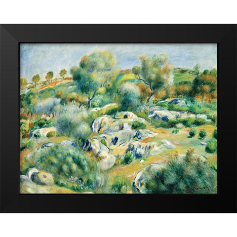 Landscape of Bretagne, Trees and Rocks Black Modern Wood Framed Art Print by Renoir, Pierre-Auguste