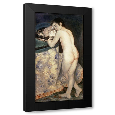 Le Jeune Garcon au Chat Black Modern Wood Framed Art Print by Renoir, Pierre-Auguste
