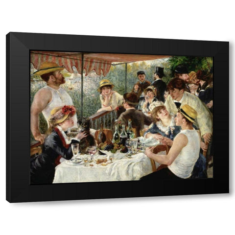 Luncheon of the Boating Party Black Modern Wood Framed Art Print with Double Matting by Renoir, Pierre-Auguste