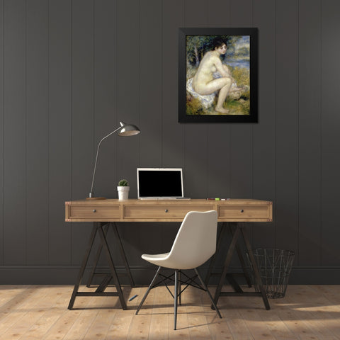 Nude Woman Seated In A Landscape Black Modern Wood Framed Art Print by Renoir, Pierre-Auguste