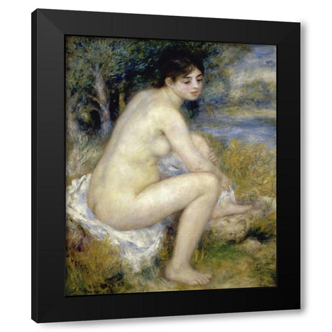 Nude Woman Seated In A Landscape Black Modern Wood Framed Art Print by Renoir, Pierre-Auguste