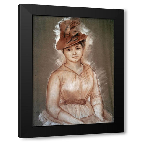 Portrait of a Woman Black Modern Wood Framed Art Print with Double Matting by Renoir, Pierre-Auguste