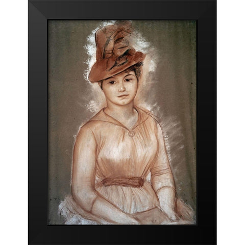 Portrait of a Woman Black Modern Wood Framed Art Print by Renoir, Pierre-Auguste