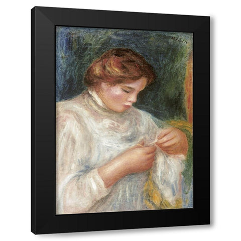The Seamstress Black Modern Wood Framed Art Print by Renoir, Pierre-Auguste