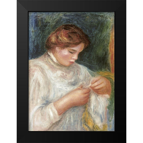 The Seamstress Black Modern Wood Framed Art Print by Renoir, Pierre-Auguste